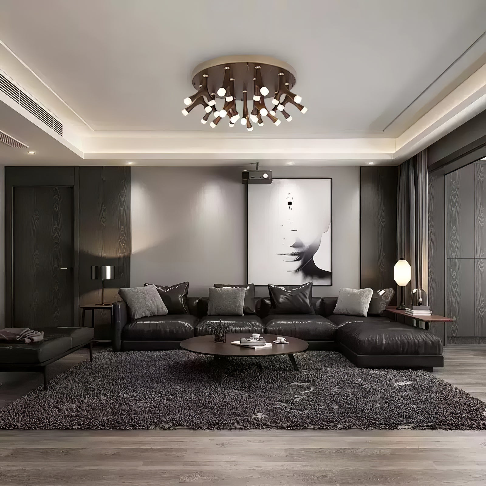 Tentacle Modern Wood LED Ceiling Lamp Multi Arm Integrated Flush Mount Lighting