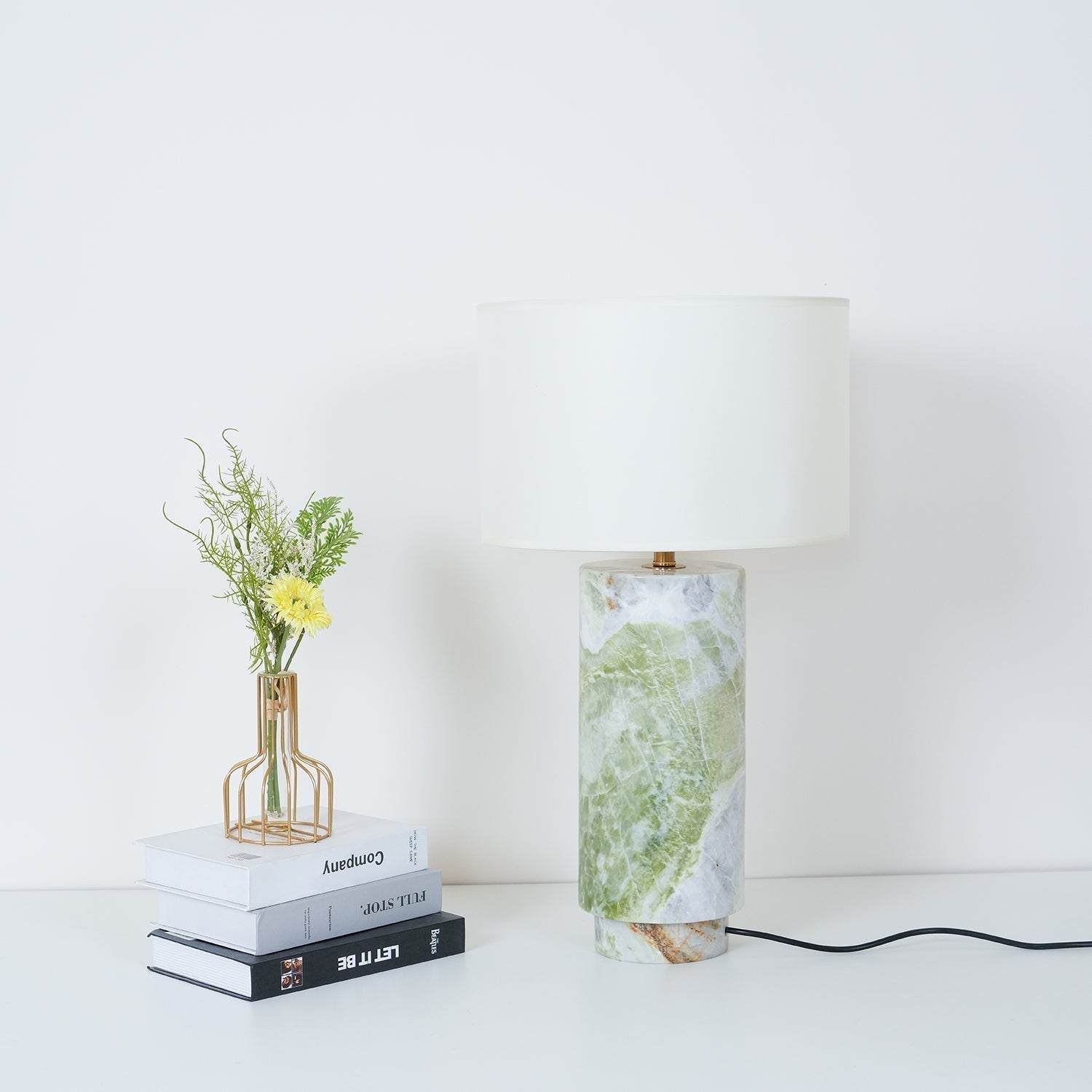 Modern Marble Base Table Lamp with Fabric Shade for Bedside and Living Room Lighting