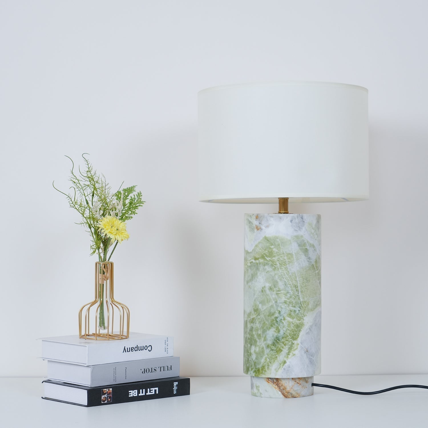 Modern Marble Base Table Lamp with Fabric Shade for Bedside and Living Room Lighting