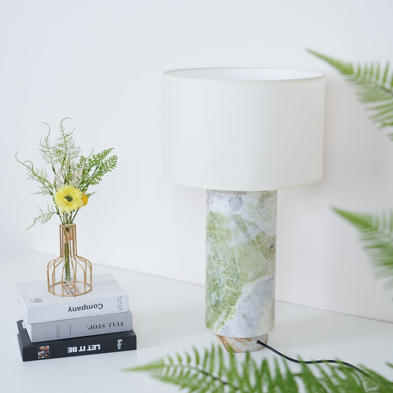 Modern Marble Base Table Lamp with Fabric Shade for Bedside and Living Room Lighting