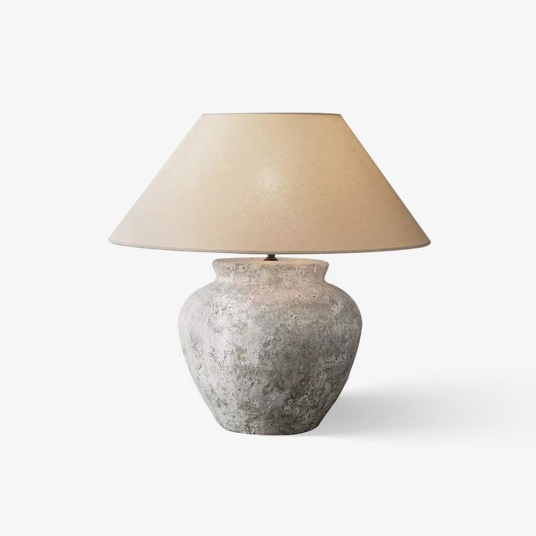 Rustic Weathered White Ceramic Etruscan Urn Table Lamp with Linen Fabric Shade for Bedroom