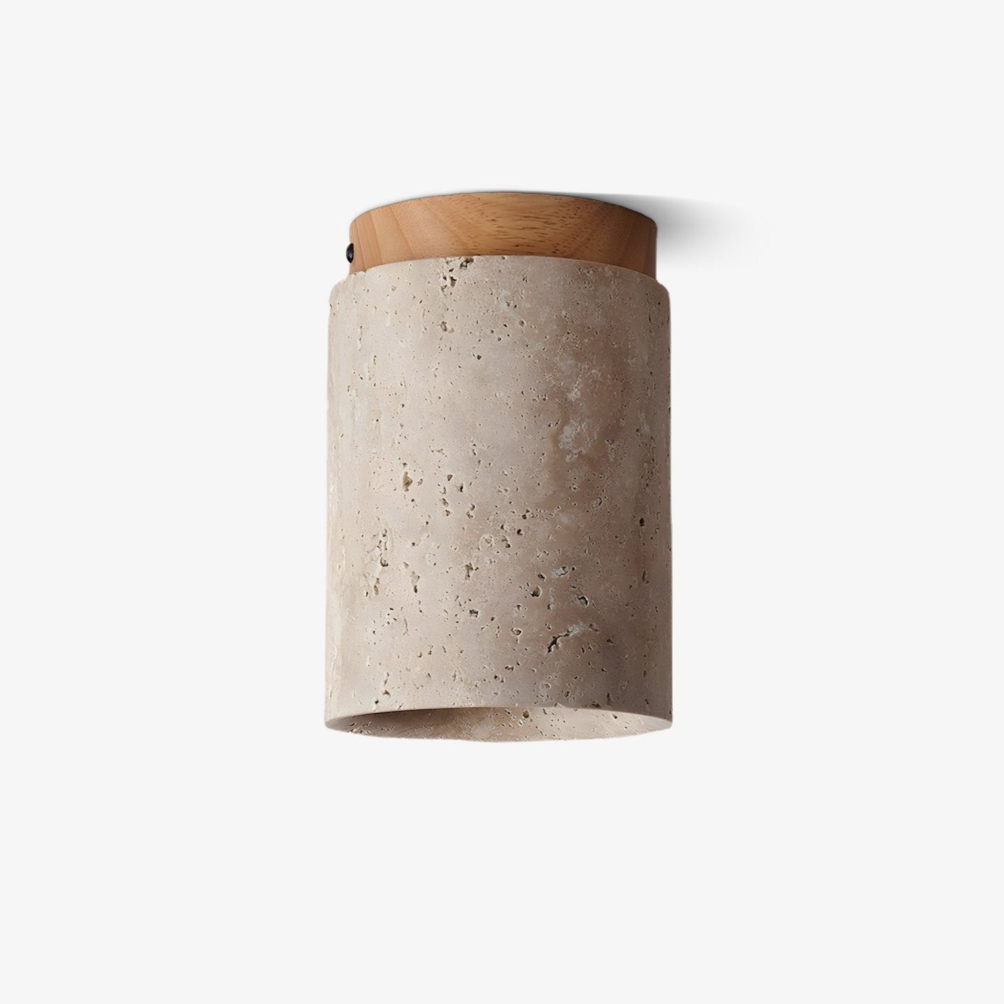 Modern Travertine Stone Cylinder Flush Mount Ceiling Light with Wood Finishes
