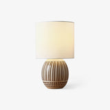Modern Striped Ceramic Table Lamp with White Shade for Bedside and Living Room Reading