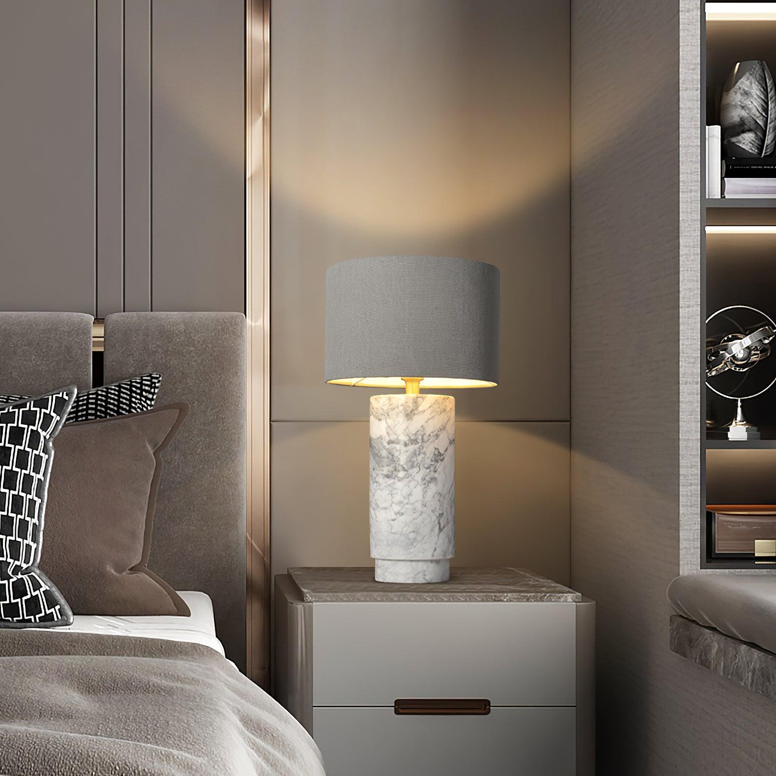 Modern Marble Base Table Lamp with Fabric Shade for Bedside and Living Room Lighting
