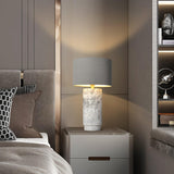 Modern Marble Base Table Lamp with Fabric Shade for Bedside and Living Room Lighting