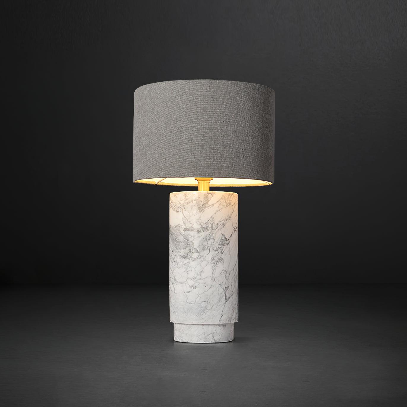 Modern Marble Base Table Lamp with Fabric Shade for Bedside and Living Room Lighting