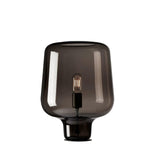 Modern Smoke Gray Glass Lantern Table Lamp with Contemporary Metal Frame for Bedside and Living Room
