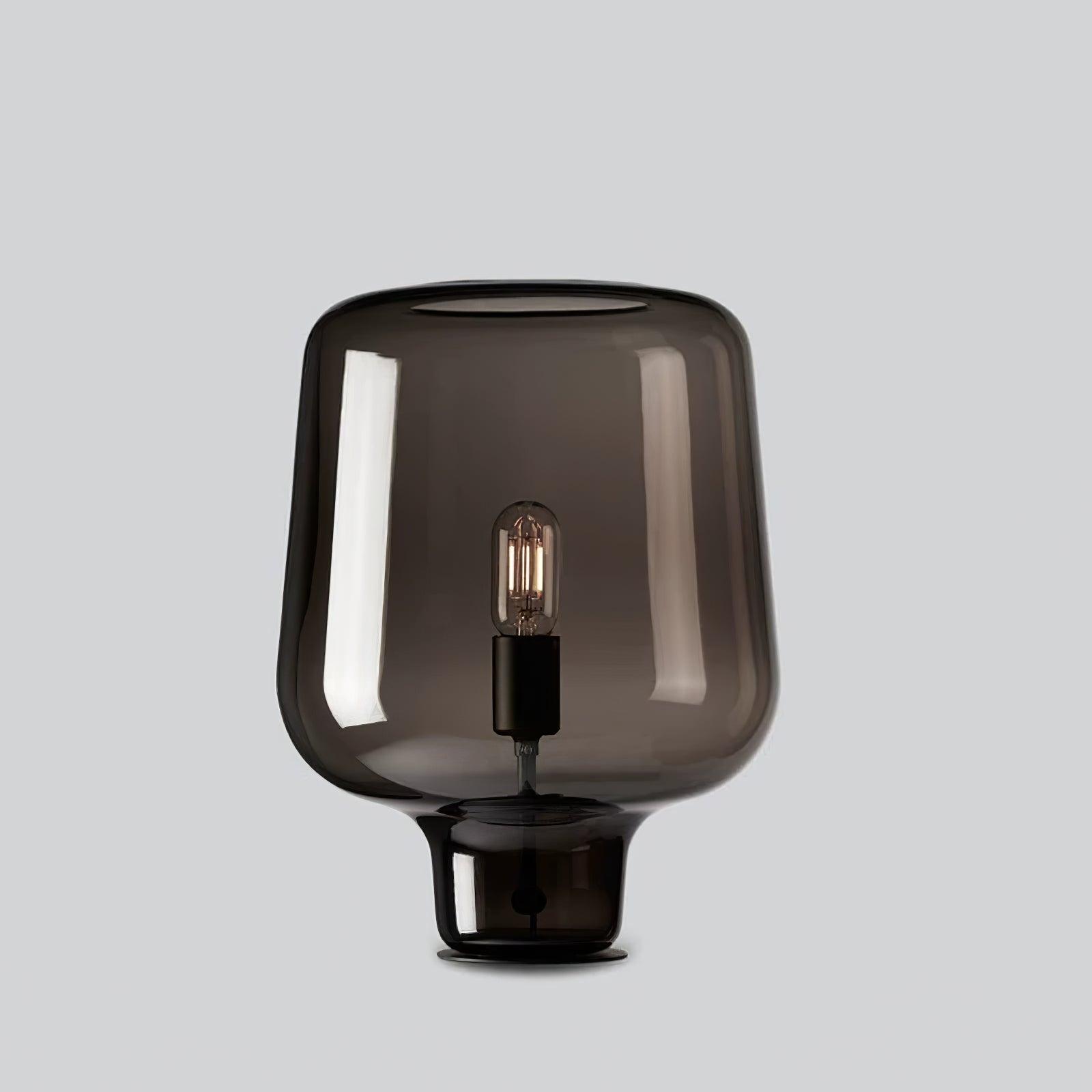 Modern Smoke Gray Glass Lantern Table Lamp with Contemporary Metal Frame for Bedside and Living Room