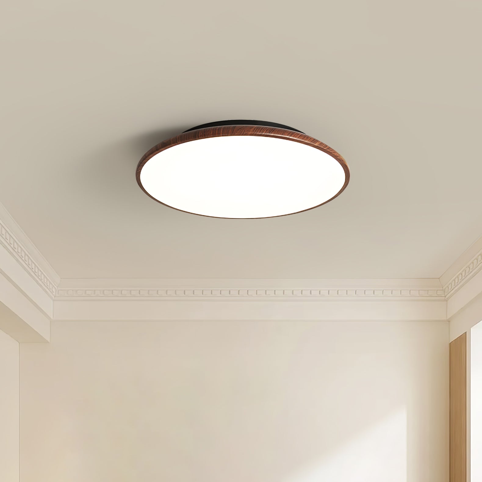 Modern Minimalist Geometric LED Ceiling Light with Walnut Wood Grain Finish