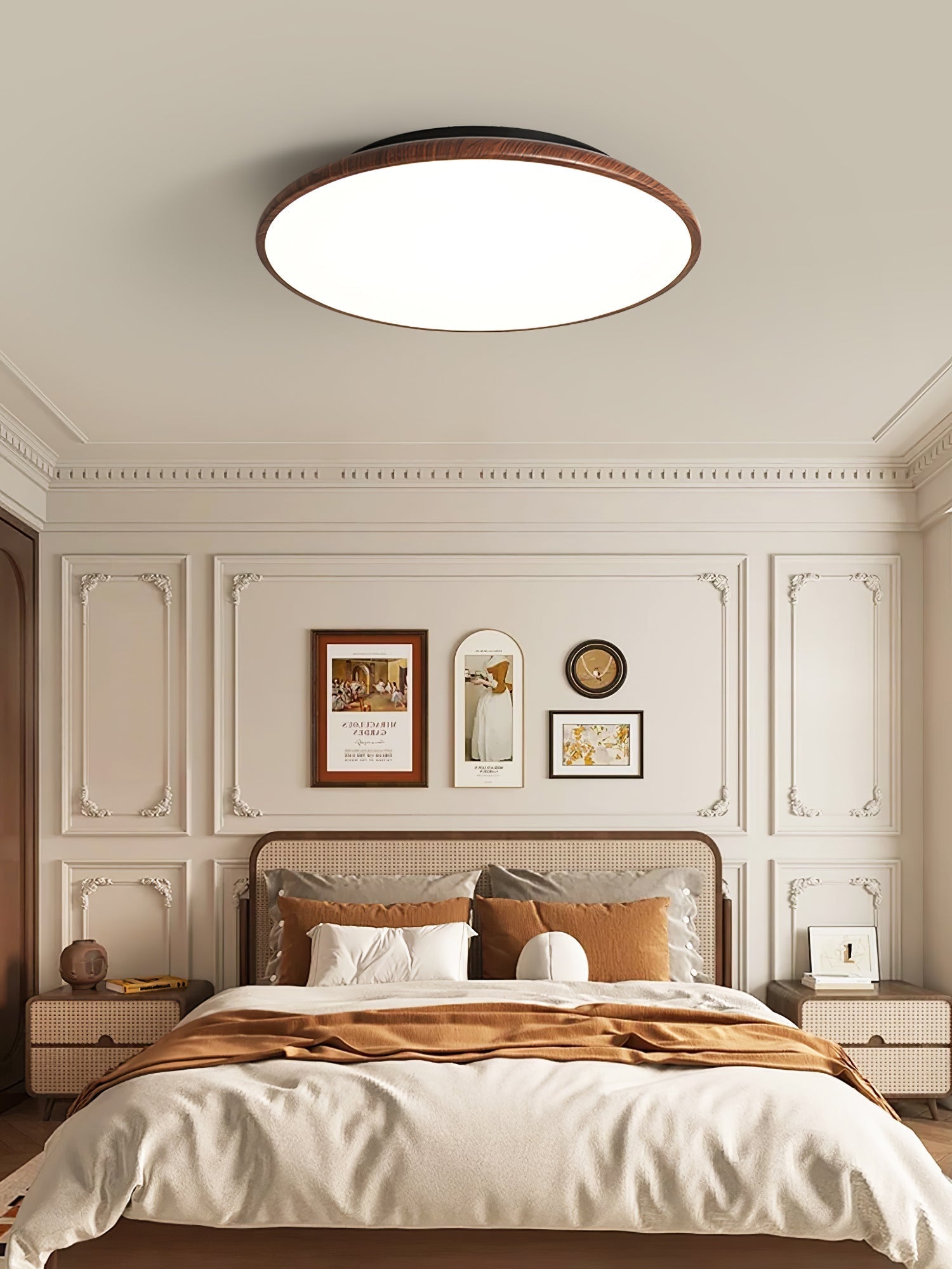 Modern Minimalist Geometric LED Ceiling Light with Walnut Wood Grain Finish