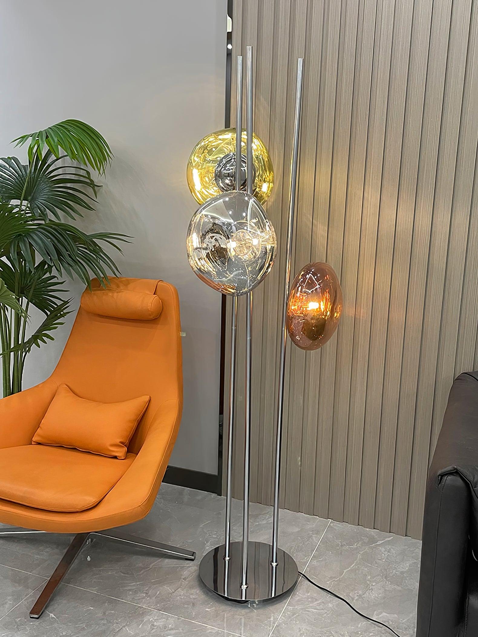 Modern Trio Lava Glass Standing Lamp with Three Chrome Orbs for Ambient Home Lighting