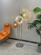 Modern Trio Lava Glass Standing Lamp with Three Chrome Orbs for Ambient Home Lighting