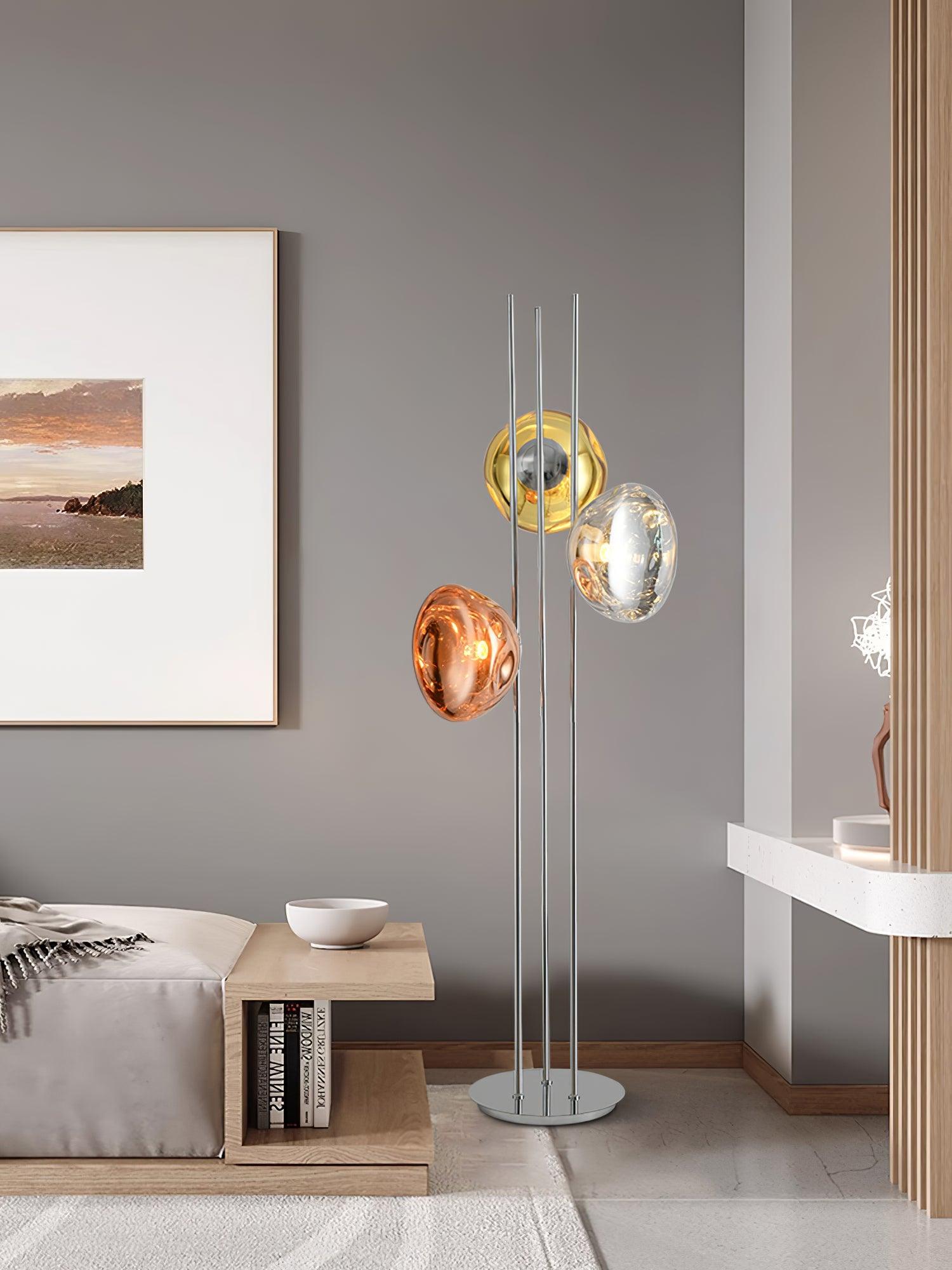Modern Trio Lava Glass Standing Lamp with Three Chrome Orbs for Ambient Home Lighting