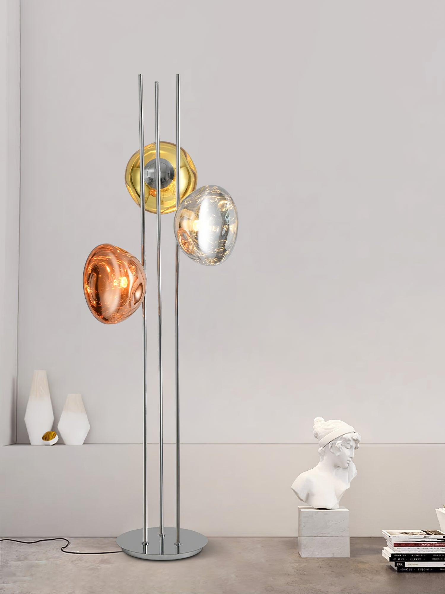 Modern Trio Lava Glass Standing Lamp with Three Chrome Orbs for Ambient Home Lighting