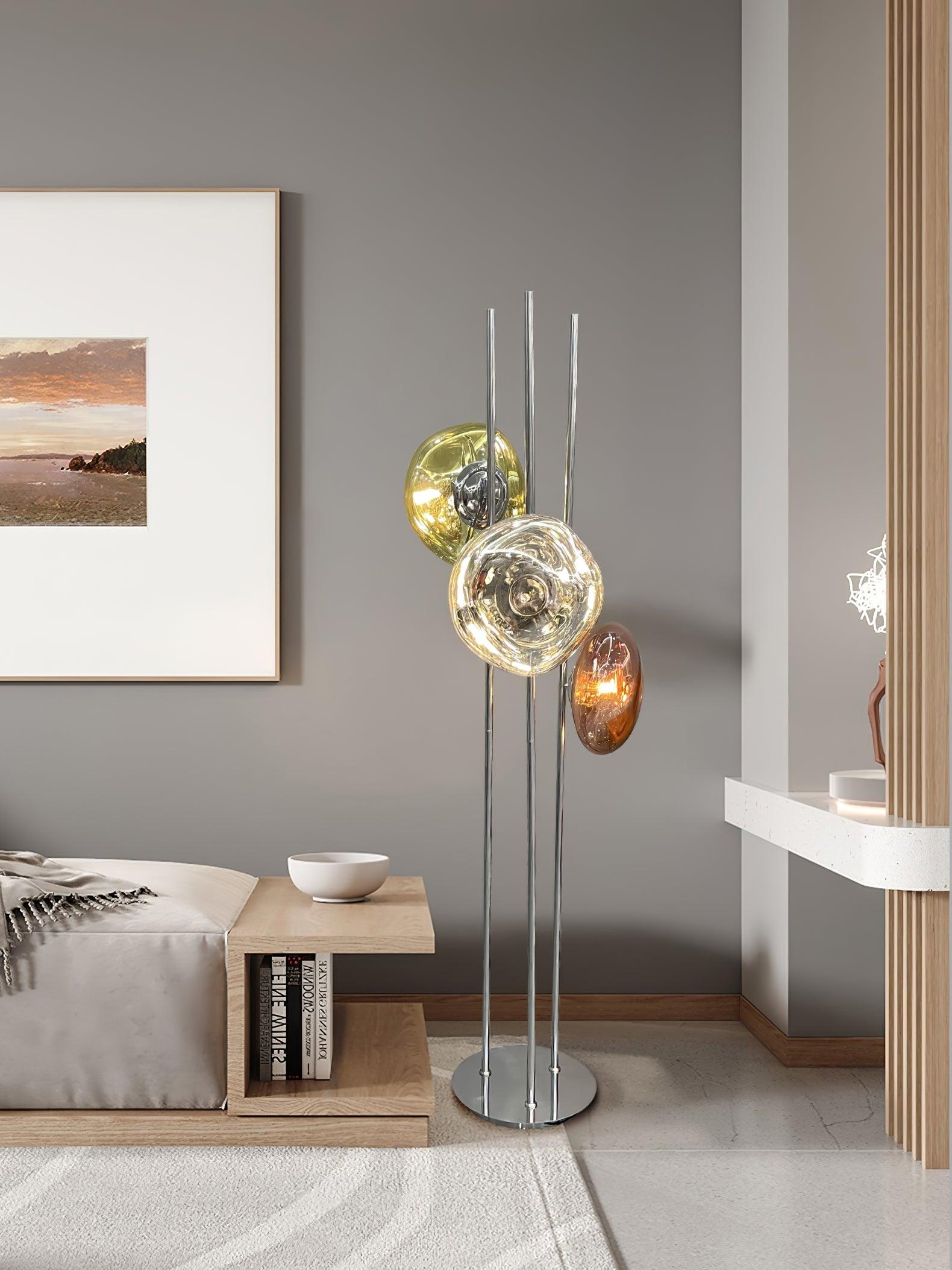 Modern Trio Lava Glass Standing Lamp with Three Chrome Orbs for Ambient Home Lighting