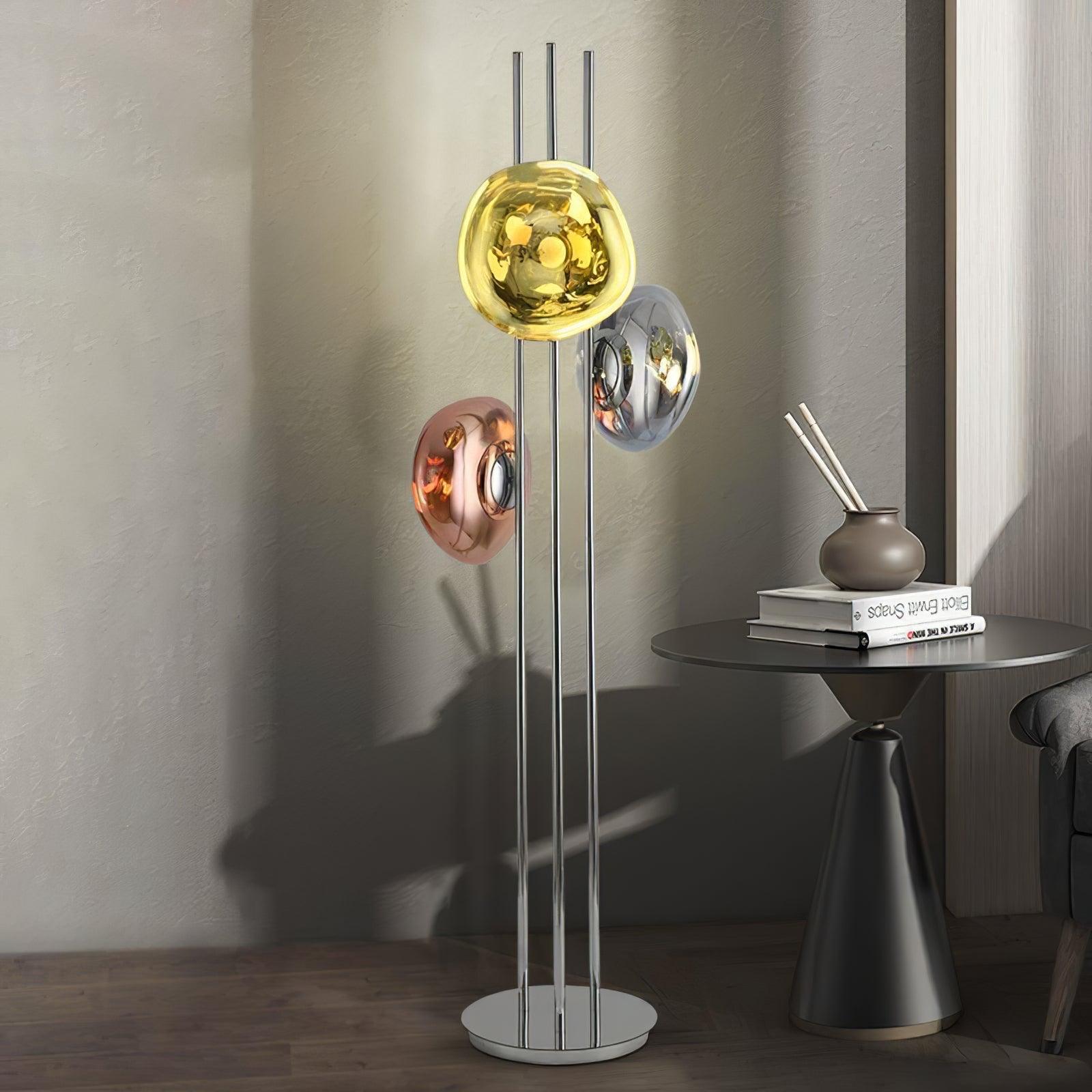 Modern Trio Lava Glass Standing Lamp with Three Chrome Orbs for Ambient Home Lighting