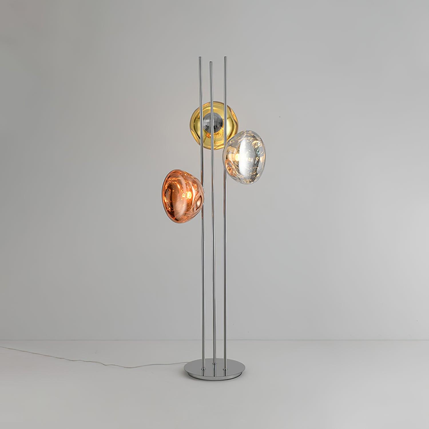 Modern Trio Lava Glass Standing Lamp with Three Chrome Orbs for Ambient Home Lighting