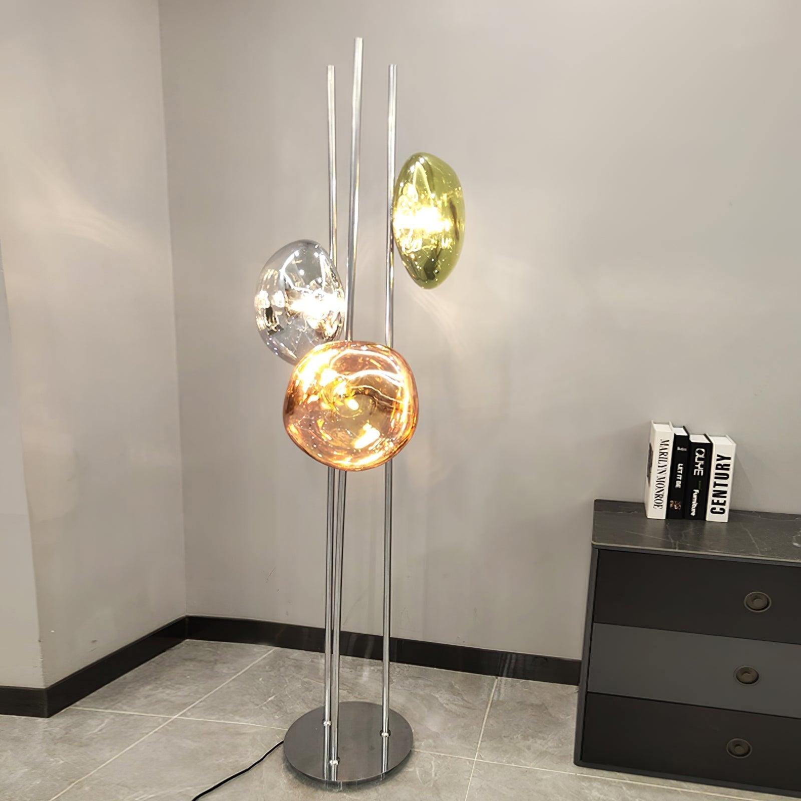 Modern Trio Lava Glass Standing Lamp with Three Chrome Orbs for Ambient Home Lighting