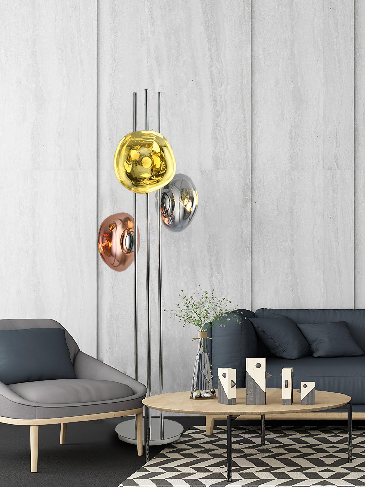 Modern Trio Lava Glass Standing Lamp with Three Chrome Orbs for Ambient Home Lighting