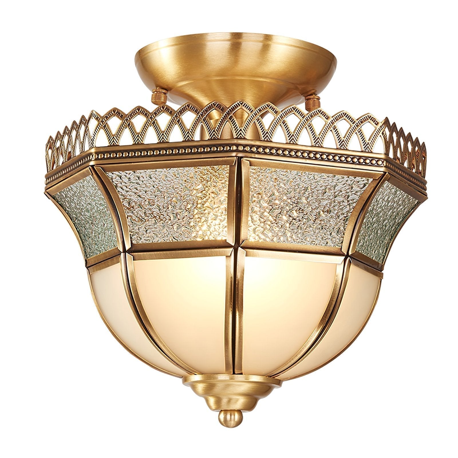 vintage-tiffany-style-brass-ceiling-light-white-glass-shade-semi-flush-mount-fixture