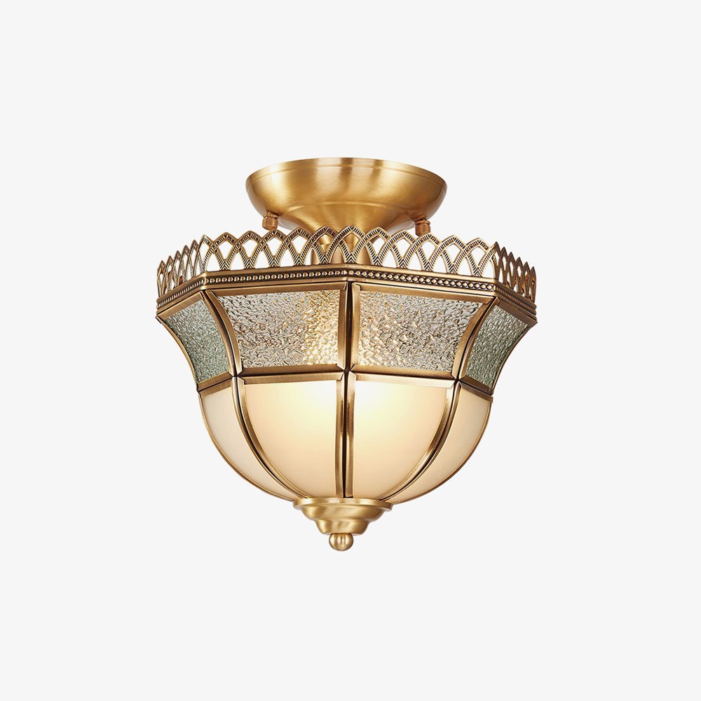 vintage-tiffany-style-brass-ceiling-light-white-glass-shade-semi-flush-mount-fixture