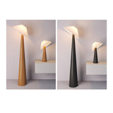 Modern Scandinavian Wooden Floor Lamp with Tilt Hat Fabric Shade Standing Light