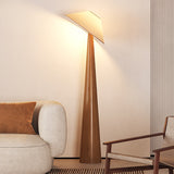 Modern Scandinavian Wooden Floor Lamp with Tilt Hat Fabric Shade Standing Light