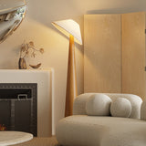 Modern Scandinavian Wooden Floor Lamp with Tilt Hat Fabric Shade Standing Light