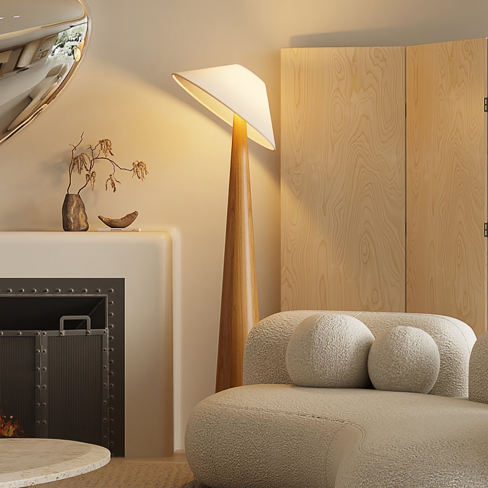 Modern Scandinavian Wooden Floor Lamp with Tilt Hat Fabric Shade Standing Light