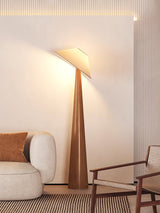 Modern Scandinavian Wooden Floor Lamp with Tilt Hat Fabric Shade Standing Light