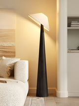 Modern Scandinavian Wooden Floor Lamp with Tilt Hat Fabric Shade Standing Light