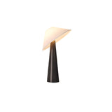 Tilt Hat Wooden Table Lamp with Conical Solid Wood Base and Triangular Fabric Shade for Modern Interiors