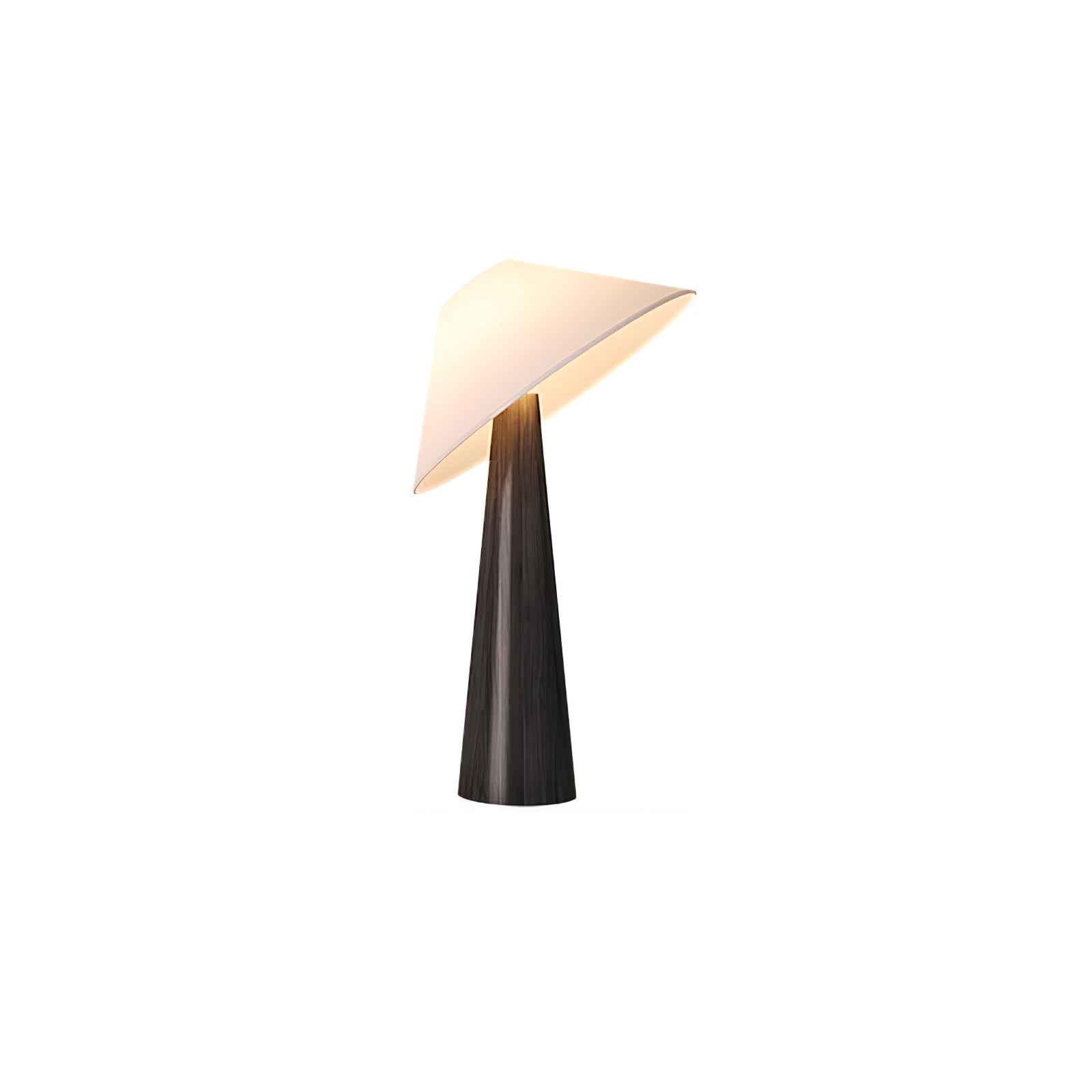 Tilt Hat Wooden Table Lamp with Conical Solid Wood Base and Triangular Fabric Shade for Modern Interiors