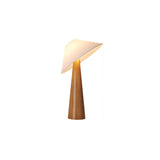 Tilt Hat Wooden Table Lamp with Conical Solid Wood Base and Triangular Fabric Shade for Modern Interiors