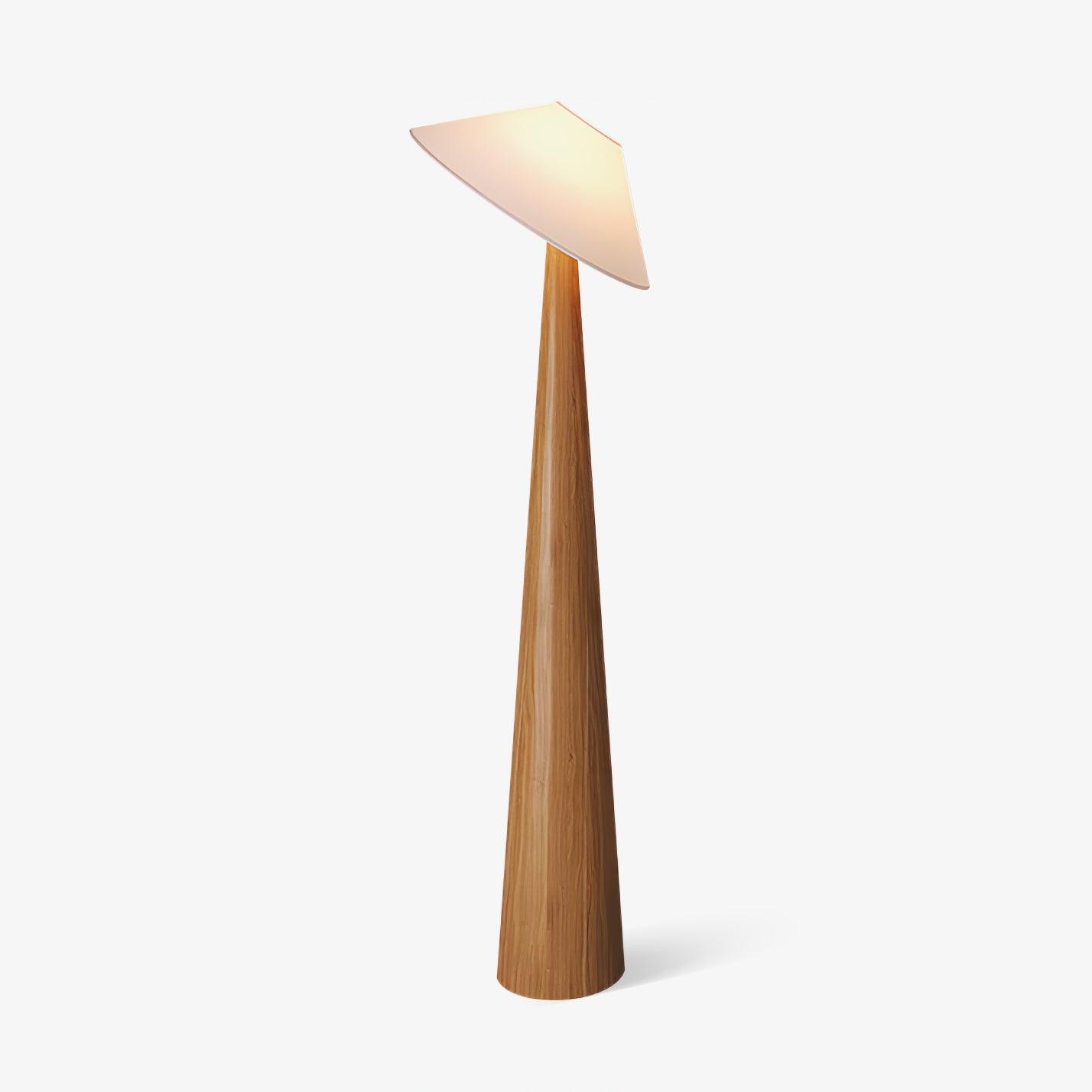 Modern Scandinavian Wooden Floor Lamp with Tilt Hat Fabric Shade Standing Light