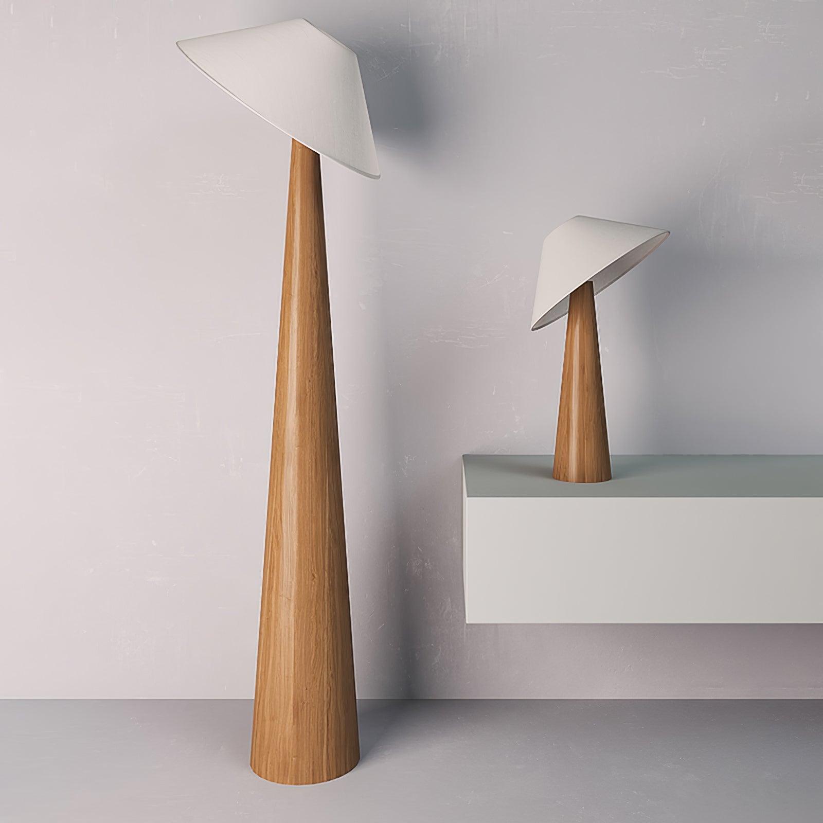 Modern Scandinavian Wooden Floor Lamp with Tilt Hat Fabric Shade Standing Light