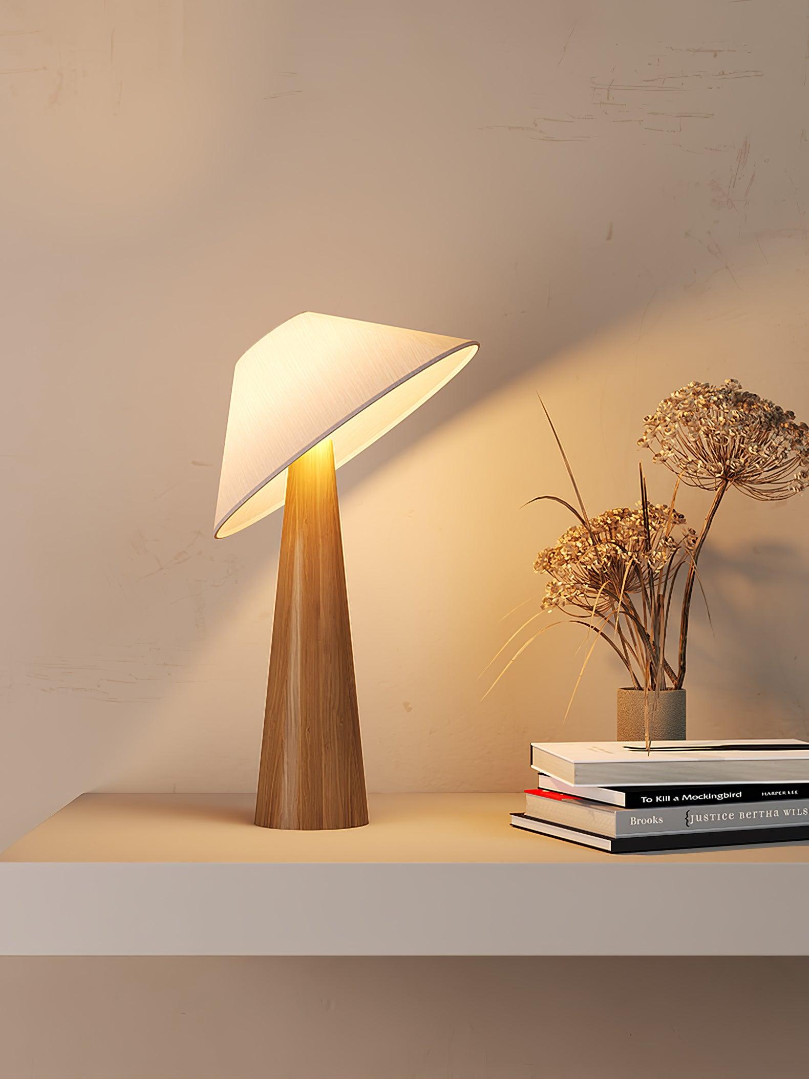 Modern Scandinavian Wooden Floor Lamp with Tilt Hat Fabric Shade Standing Light