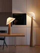 Modern Scandinavian Wooden Floor Lamp with Tilt Hat Fabric Shade Standing Light