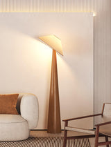 Modern Scandinavian Wooden Floor Lamp with Tilt Hat Fabric Shade Standing Light
