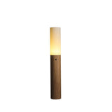 Minimalist Wood Column Standing Floor Lamp with Tall Fabric Shade and LED Light