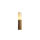 Minimalist Wood Column Standing Floor Lamp with Tall Fabric Shade and LED Light