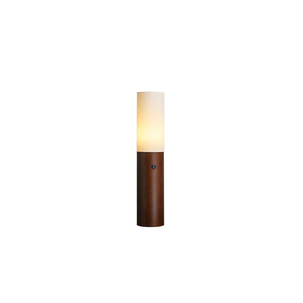 Minimalist Wood Column Standing Floor Lamp with Tall Fabric Shade and LED Light