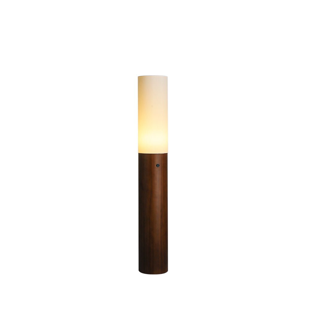Minimalist Wood Column Standing Floor Lamp with Tall Fabric Shade and LED Light