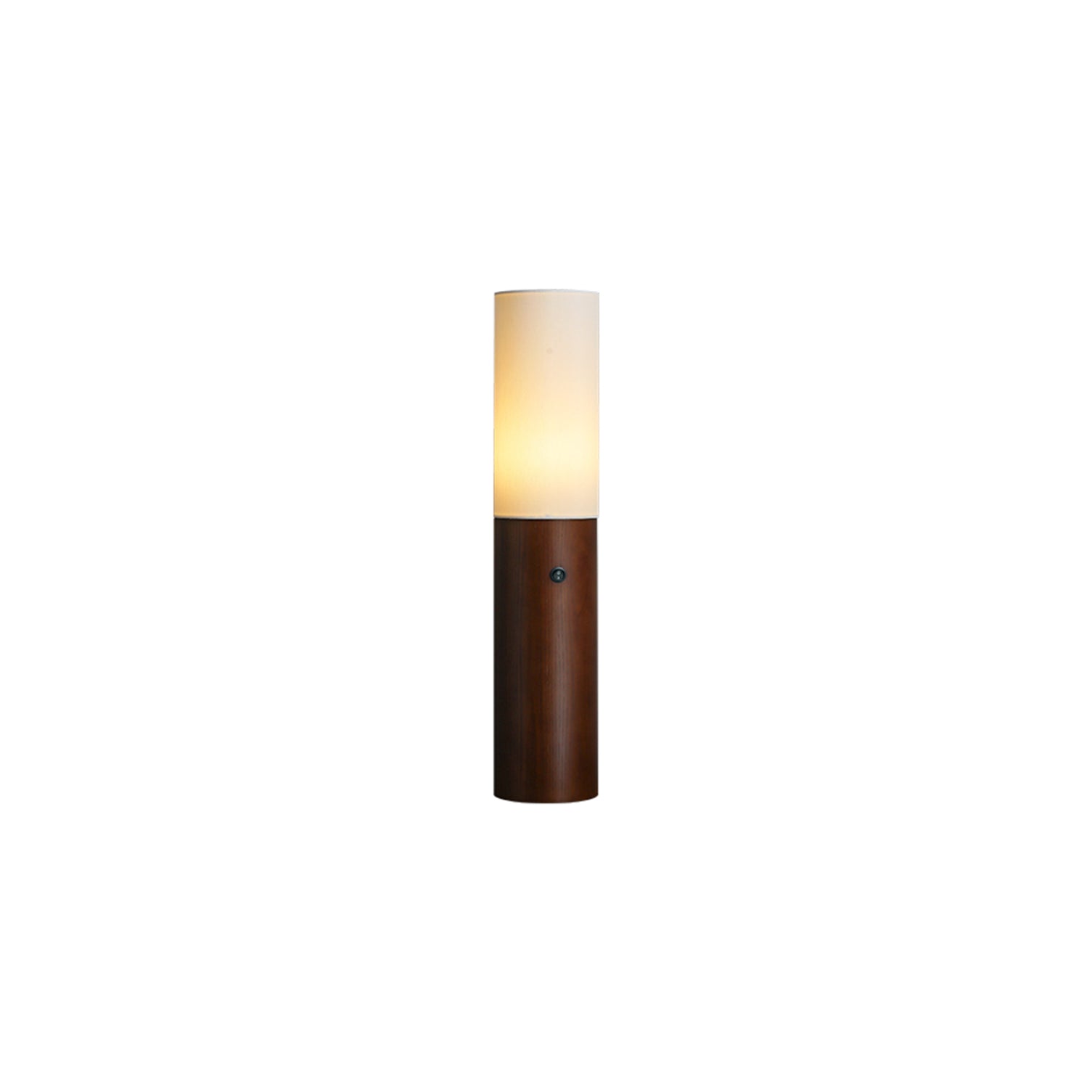 Minimalist Wood Column Standing Floor Lamp with Tall Fabric Shade and LED Light