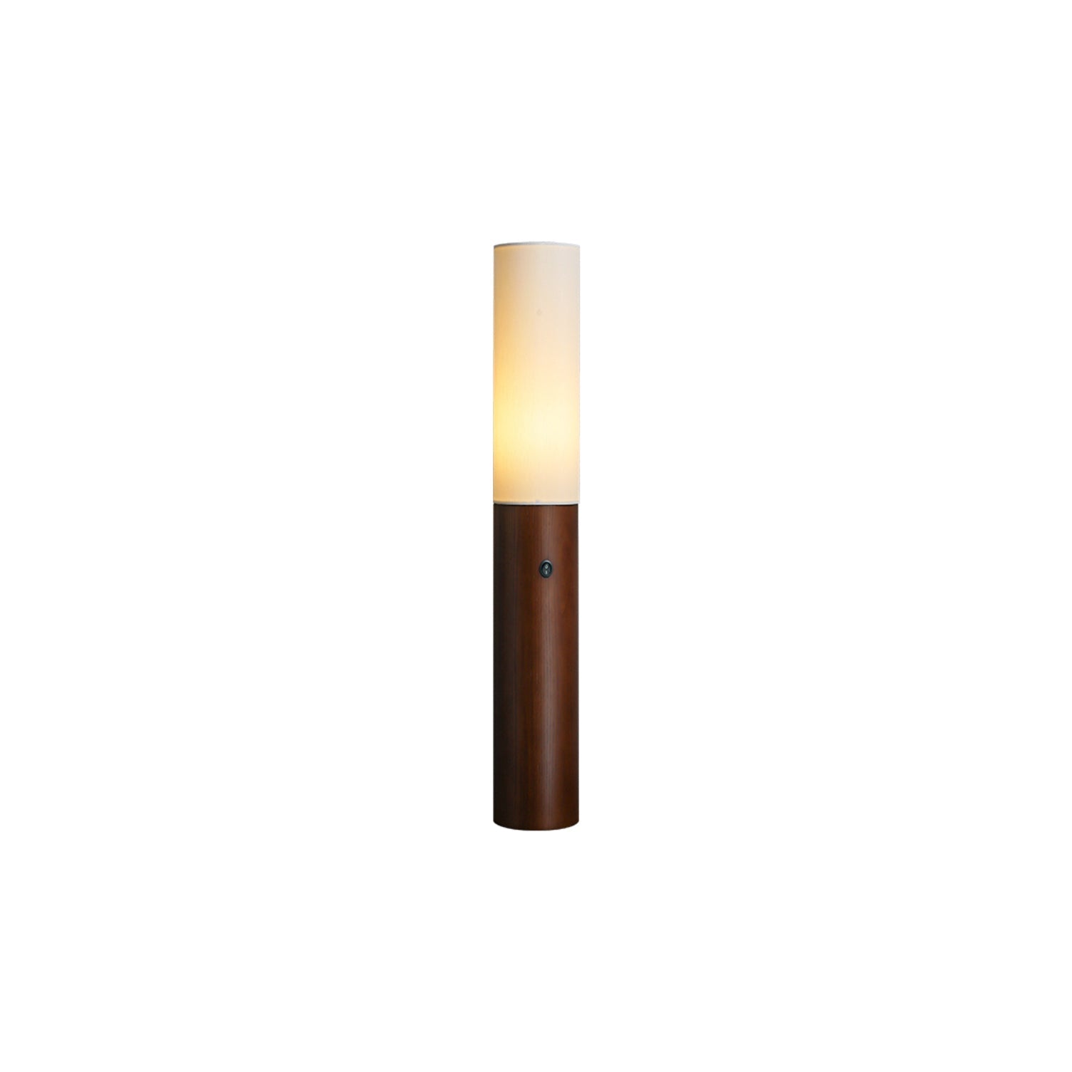Minimalist Wood Column Standing Floor Lamp with Tall Fabric Shade and LED Light