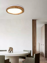 Timber Round Wood Ceiling Lamp Modern LED Flush Mount Light Fixture for Living Room and Bedroom