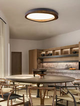 Timber Round Wood Ceiling Lamp Modern LED Flush Mount Light Fixture for Living Room and Bedroom