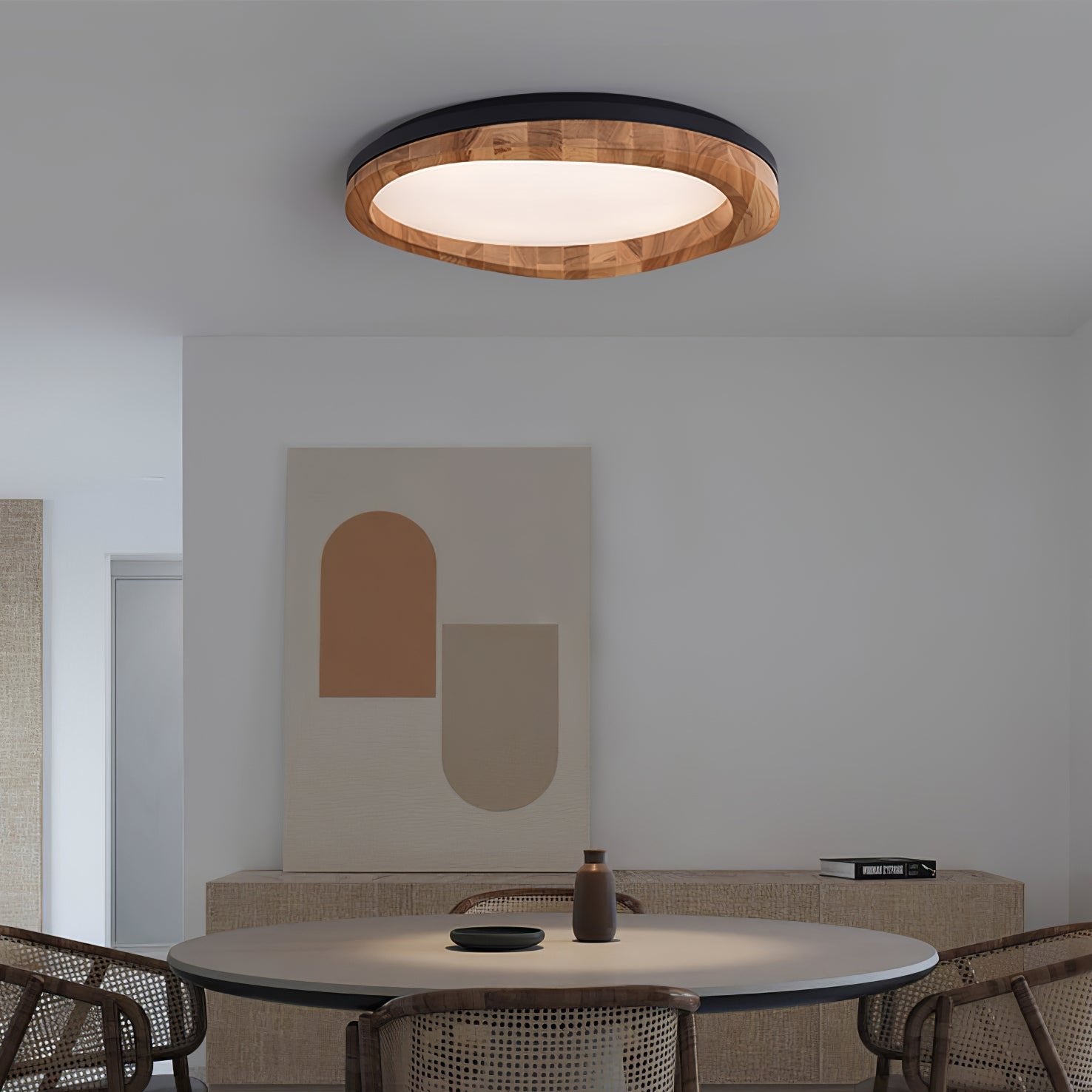 Timber Round Wood Ceiling Lamp Modern LED Flush Mount Light Fixture for Living Room and Bedroom