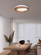 Timber Round Wood Ceiling Lamp Modern LED Flush Mount Light Fixture for Living Room and Bedroom