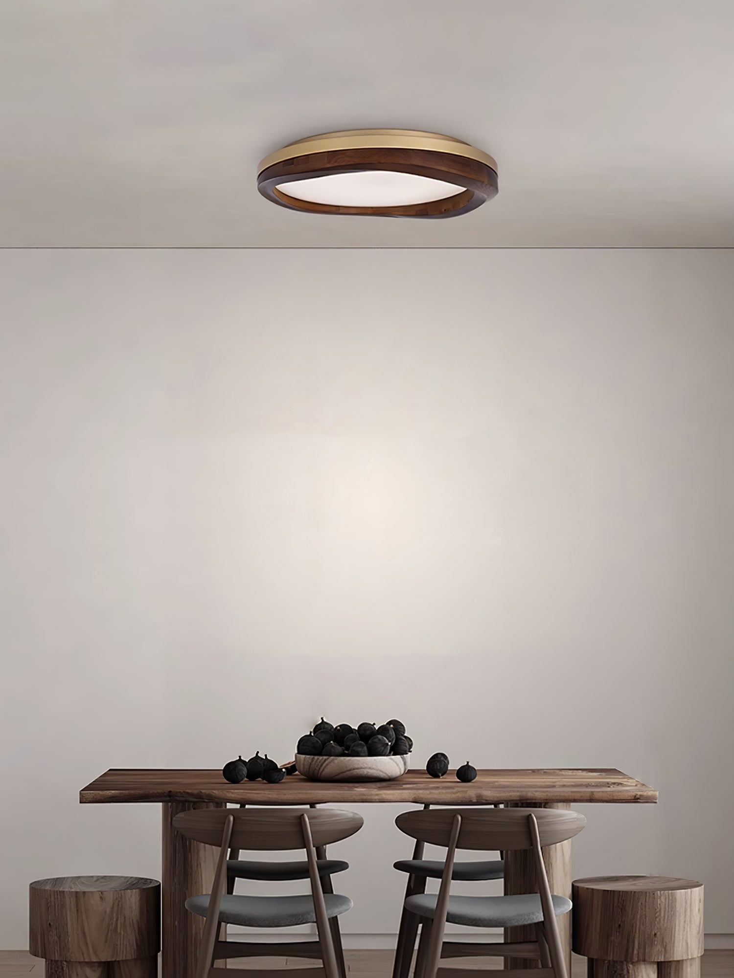Timber Round Wood Ceiling Lamp Modern LED Flush Mount Light Fixture for Living Room and Bedroom
